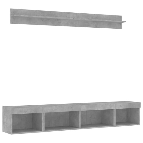 vidaXL 5 Piece TV Wall Units with LED Concrete Grey Engineered Wood