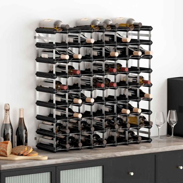 vidaXL Wine Rack for 72 Bottles Black Solid Pine Wood