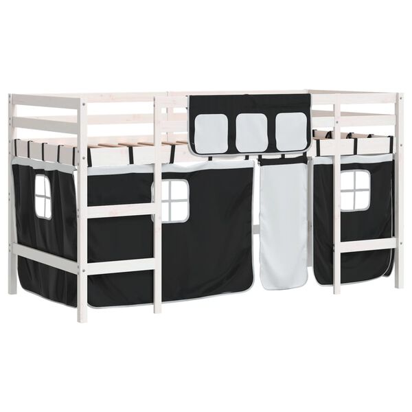vidaXL Kids' Loft Bed with Curtains without Mattress White&Black 90x190cm