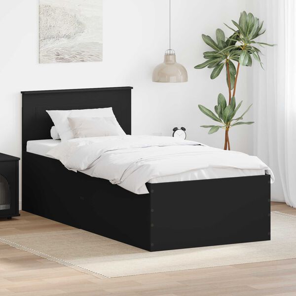 vidaXL Bed Frame with Headboard Black 90 x 200 cm Engineered Wood
