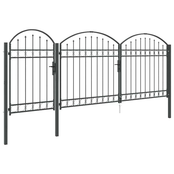 vidaXL Garden Fence Gate with Arched Top Grey 400 x 100 cm Steel