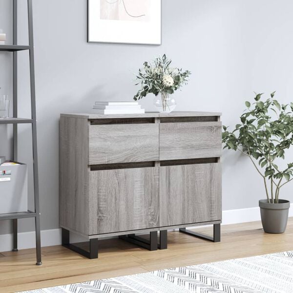 vidaXL Sideboards 2 pcs Grey Sonoma 40x35x70 cm Engineered Wood