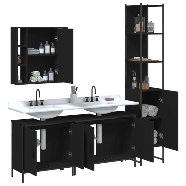 vidaXL 4 Piece Bathroom Cabinet Set Black Engineered Wood