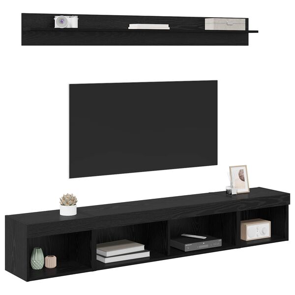 vidaXL TV Wall Cabinet Set with LED 5 pcs Black Oak Engineered Wood
