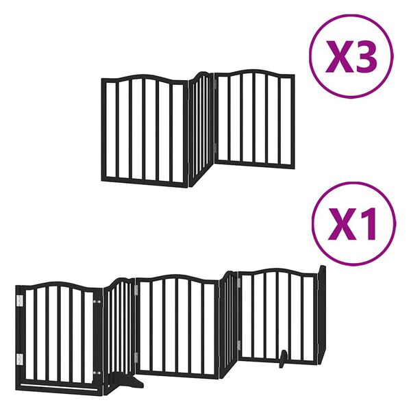 vidaXL Dog Gate with Door Foldable 15 Panels Black 750 cm Poplar Wood