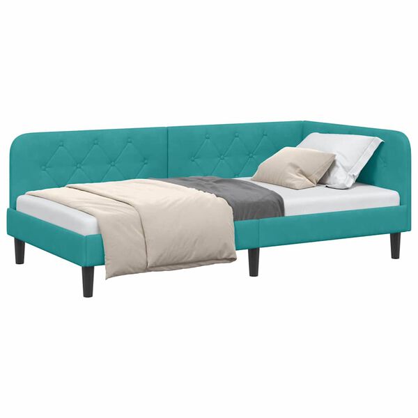 vidaXL Corner Bed Frame with Headboard Turquoise 90 x 200 cm Velvet