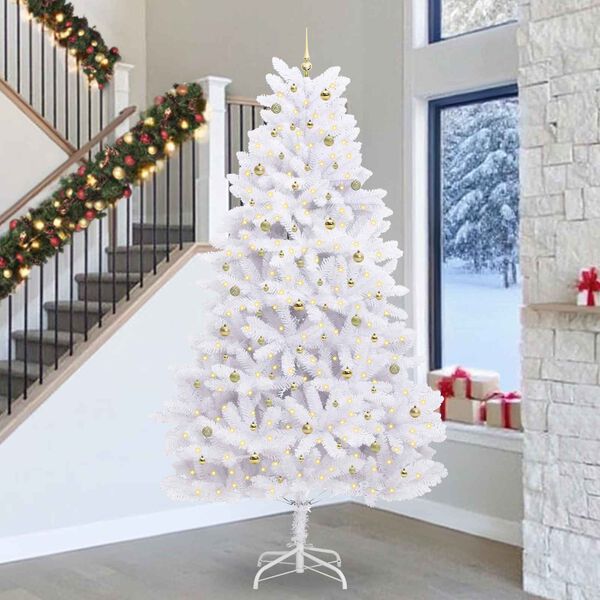 vidaXL Artificial Hinged Christmas Tree White 300 cm PVC and Steel