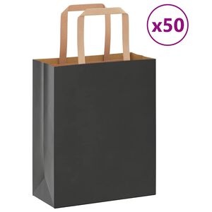 vidaXL Paper Bags 50 pcs with Handles Black 18x8x22 cm