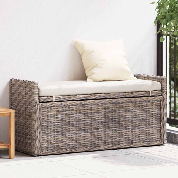 vidaXL Storage Bench with Cushion Grey 110 x 40 x 50 cm Rattan