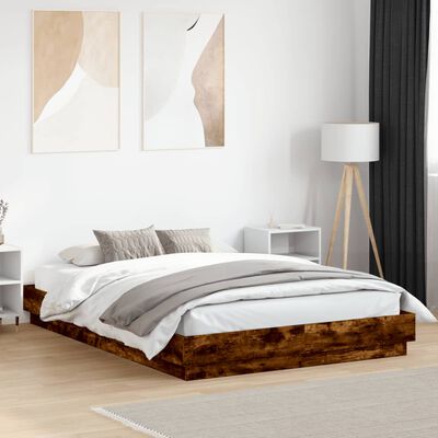 vidaXL Bed Frame with LED Lights Smoked Oak 160x200 cm