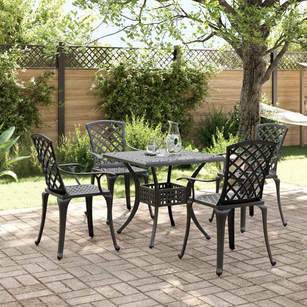 vidaXL 5 Piece Garden Dining Set Black Cast Aluminium