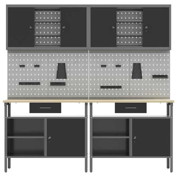 vidaXL Work Bench Set with Drawer 8 pcs Black 200 x 55 x 200 cm Steel