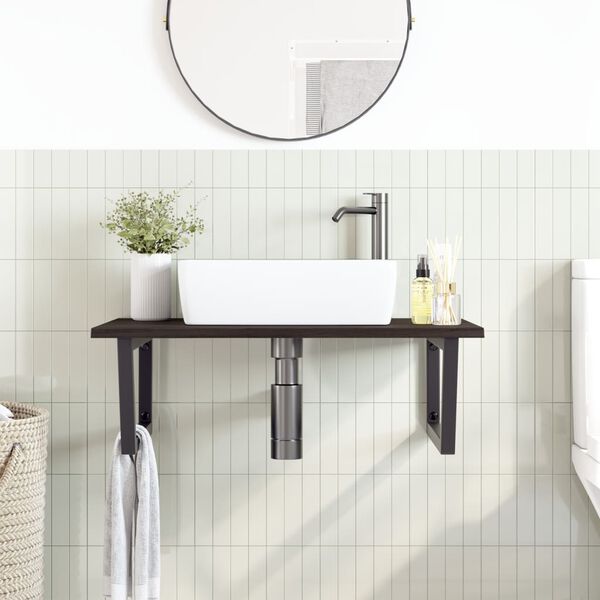vidaXL Basin Shelf Wall Mounted Steel and Solid Wood Oak