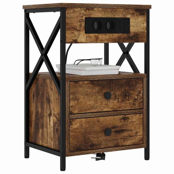 vidaXL Bedside Cabinet with Drawer 2 pcs Smoked Oak 40 x 31 x 60 cm