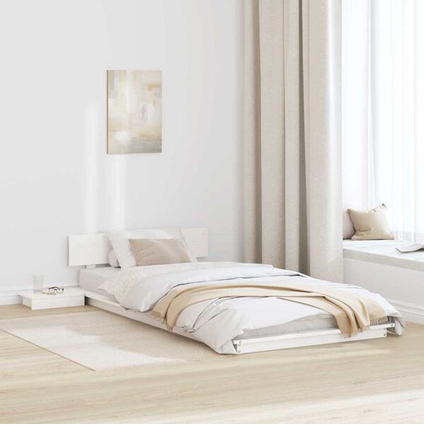 vidaXL Bed Frame with Headboard with Storage White 100 x 200 cm Wood