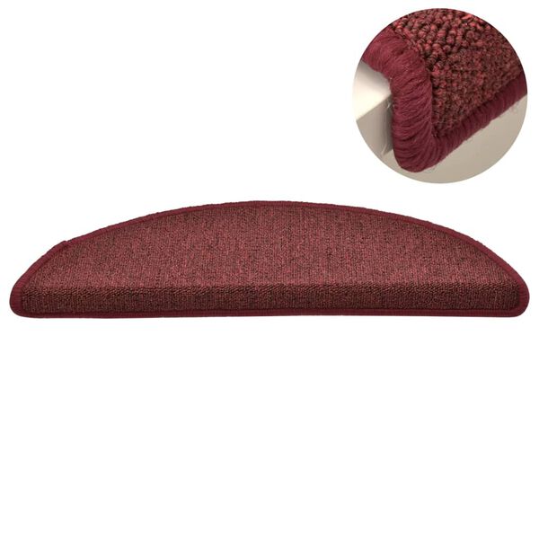 vidaXL Stair Mats 15 pcs 56x17x3 cm Bordeaux Half Round