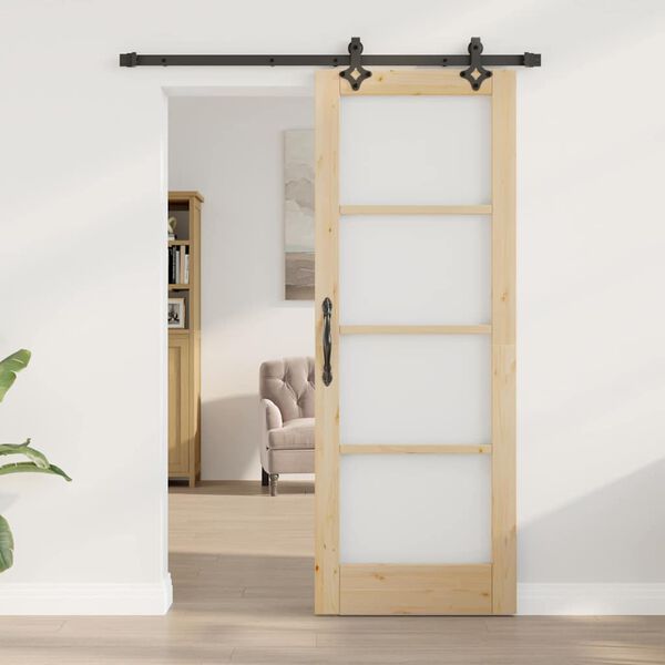 vidaXL Sliding Door Natural 73.5 x 198.5 cm Solid Pine Wood and Glass