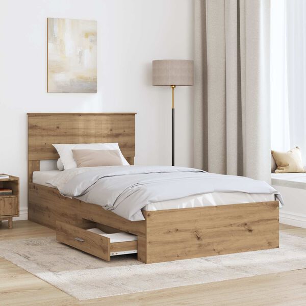 vidaXL Bed Frame with Drawer Artisan Oak 100 x 200 cm Engineered Wood