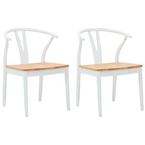 vidaXL Dining Chair 2 pcs White and Natural Solid Rubber Wood