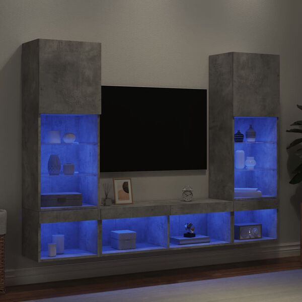 vidaXL 5 Piece TV Wall Units with LED Concrete Grey Engineered Wood