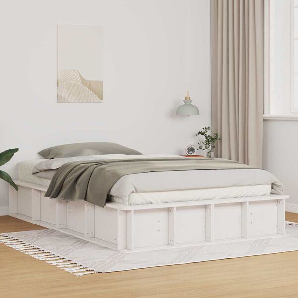 vidaXL Bed Frame White 135 x 190 cm Solid Pine Wood