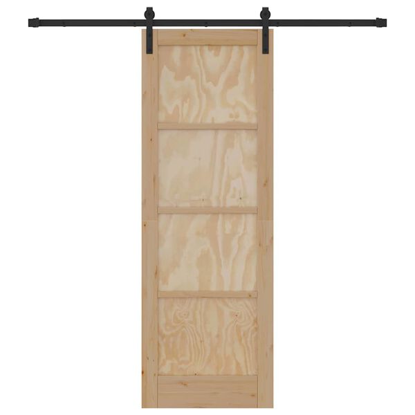 vidaXL Sliding Door Natural and Black 73.5 x 211 cm Solid Pine Wood