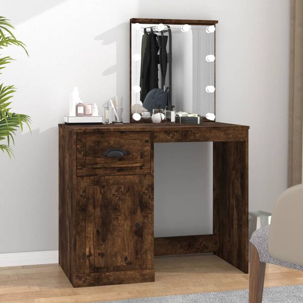 vidaXL Dressing Table with LED Smoked Oak 90x50x132.5 cm Engineered Wood