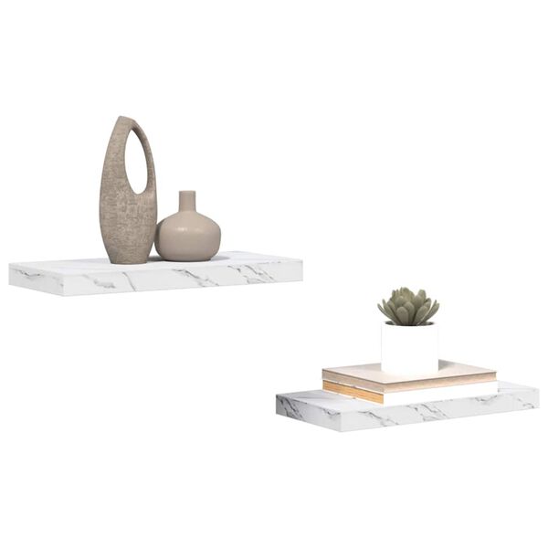 vidaXL Wall Shelf 2 pcs White Marble 50 x 23.5 x 4 cm Engineered Wood