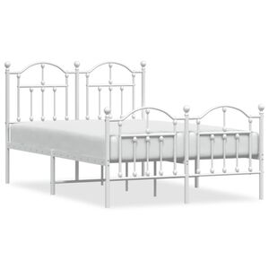 vidaXL Metal Bed Frame without Mattress with Footboard White 120x190cm
