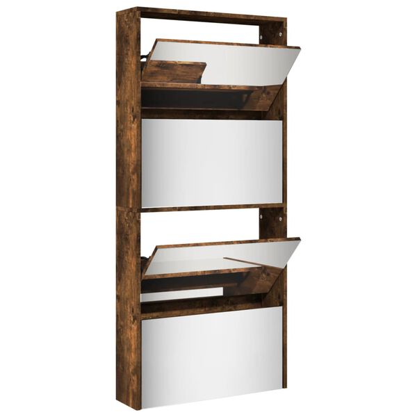 vidaXL Shoe Cabinet with Mirror 4-Layer Smoked Oak 63x17x134 cm