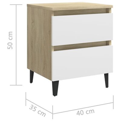 vidaXL Bed Cabinet White and Sonoma Oak 40x35x50 cm Chipboard