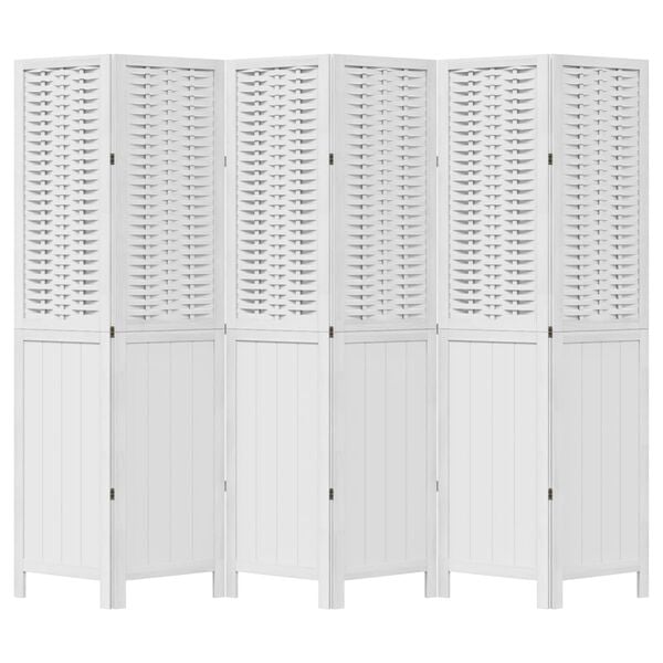 vidaXL Room Divider 6 Panels White Solid Wood Paulownia