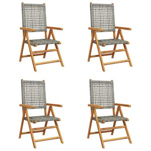 vidaXL Reclining Folding Chairs 4 pcs Grey Poly Rattan and Solid Wood