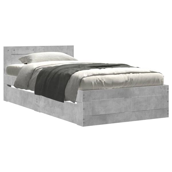 vidaXL Bed Frame with Headboard without Mattress Concrete Grey 100x200 cm