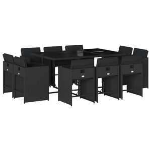 vidaXL Garden Dining Set | Black | PE Rattan | Large | Foldable