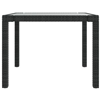 vidaXL Garden Table 90x90x75 cm Tempered Glass and Poly Rattan Black