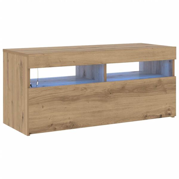 vidaXL TV Cabinet with LED Lights Artisan Oak 90x35x40 cm Engineered Wood