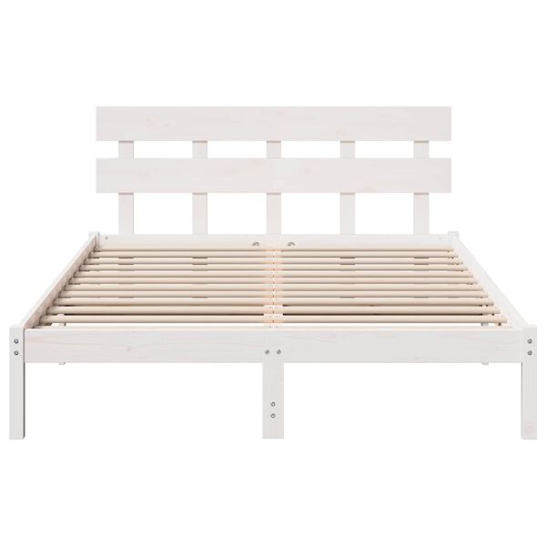 vidaXL Bed Frame with Headboard White 160 x 200 cm Solid Pine wood