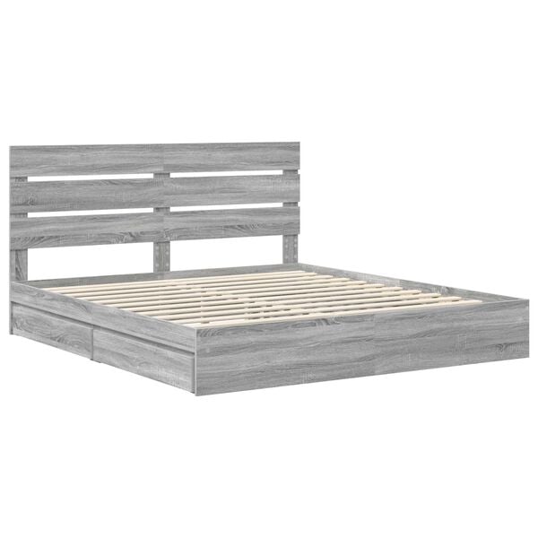 vidaXL Storage Bed Grey Sonoma 200 x 200 cm Engineered Wood