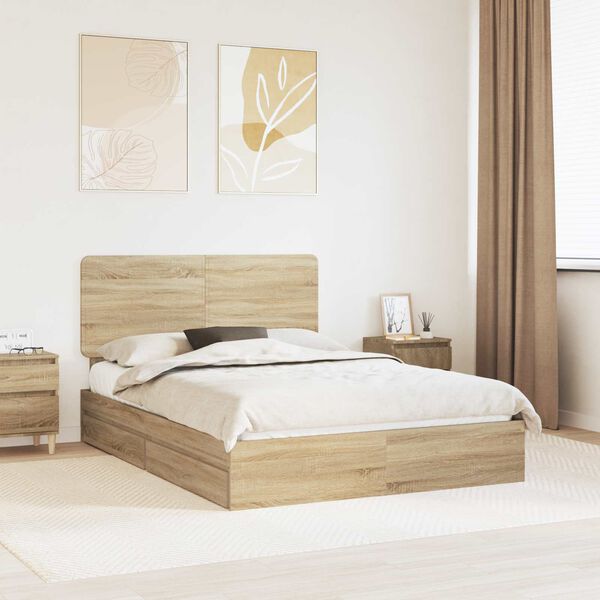 vidaXL Storage Bed with Drawer Sonoma Oak 140 x 190 cm Engineered Wood