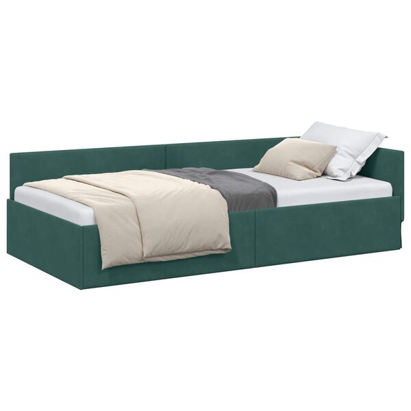 vidaXL Corner Bed Frame Dark Green 90 cm x 200 cm Velvet