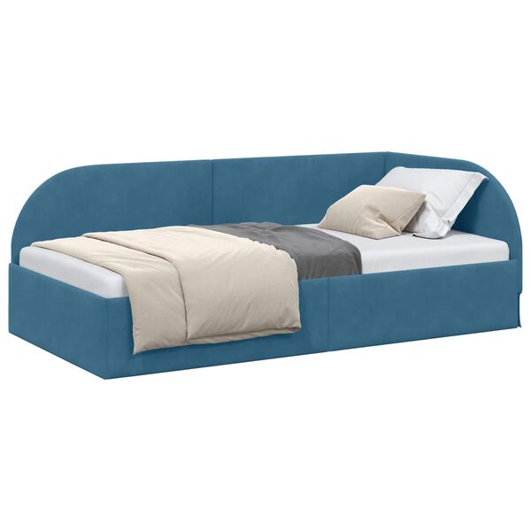 vidaXL Corner Bed Frame with Headboard Blue 90 cm x 200 cm Fabric