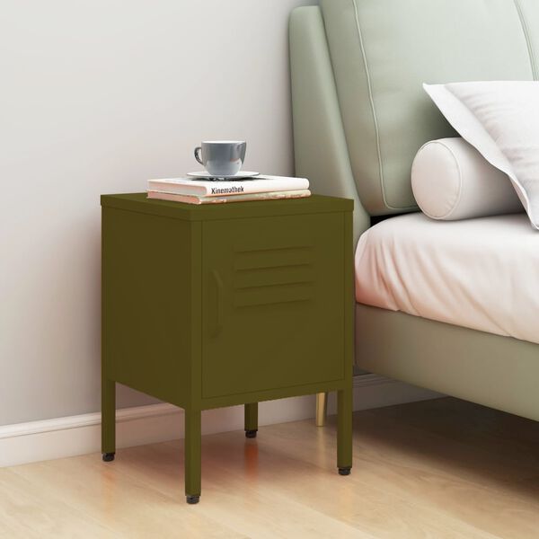 vidaXL Nightstand Olive Green 35x35x51 cm Steel