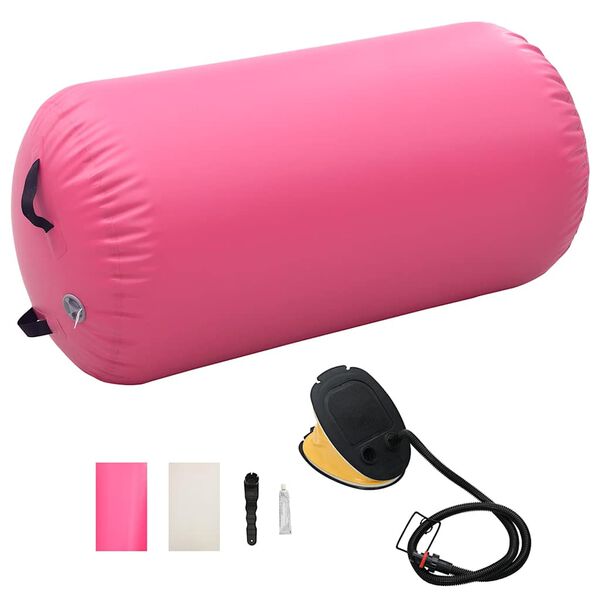 vidaXL Inflatable Gymnastic Roll with Pump 120x90 cm PVC Pink