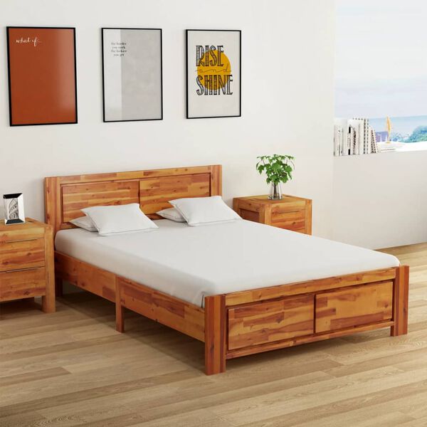 vidaXL Bed Frame with Cabinets Solid Acacia Wood Brown 140x200 cm