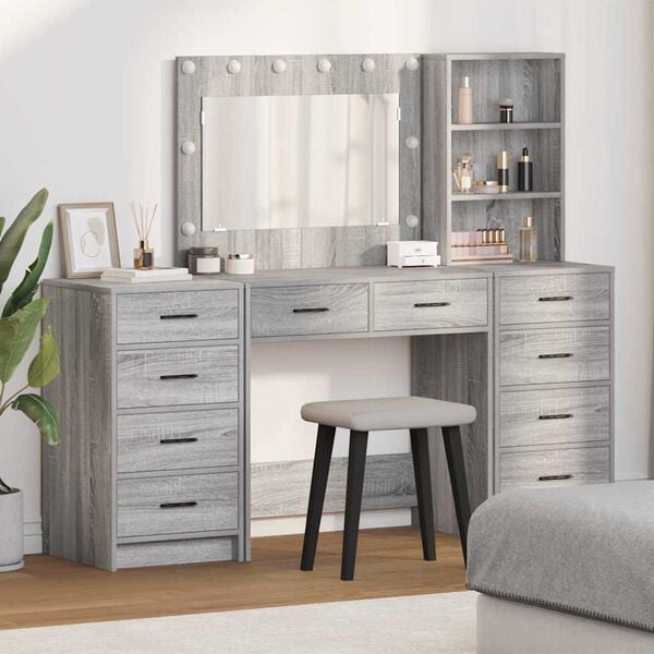 vidaXL Dressing Table with Drawer 3 pcs Grey Sonoma Engineered Wood