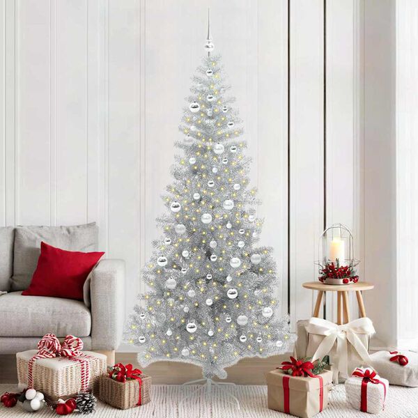 vidaXL Christmas Tree with 300 LEDs with Stand Silver 210 cm PET