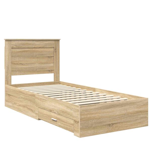 vidaXL Bed Frame Sonoma Oak and Silver 75 x 190 cm Engineered Wood