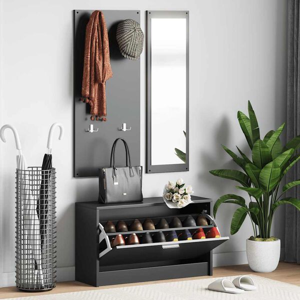 vidaXL 3-in-1 Shoe Cabinet Set Black Engineered Wood