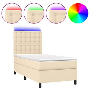 vidaXL Box Spring Bed with Mattress&LED Cream 80x200 cm Fabric